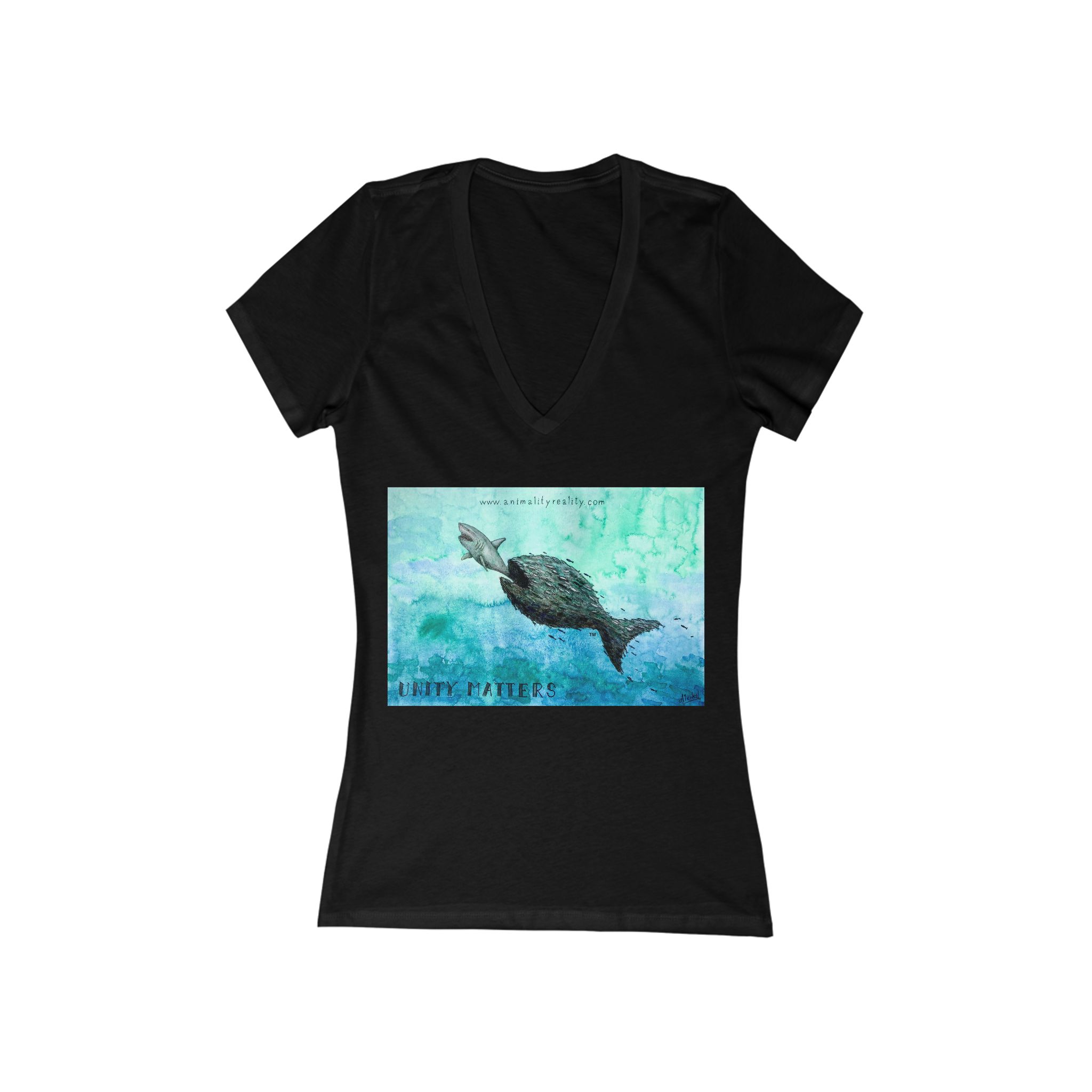 "Unity Matters™" By Animality Reality.com Women's Jersey Short Sleeve Deep V-Neck Tee