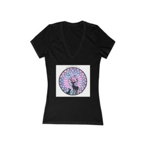 "Furry-Friends Tribute to Notre Dame Cathedral™" By Animality Reality.com Women's Jersey Short Sleeve Deep V-Neck Tee