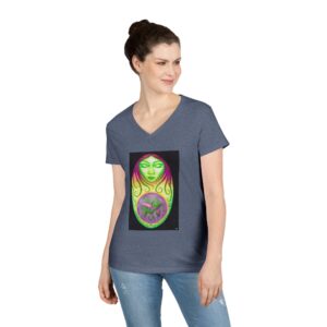 "Mother Gaia™" By Animality Reality.com Women's Short Sleeve Deep V-Neck Tee